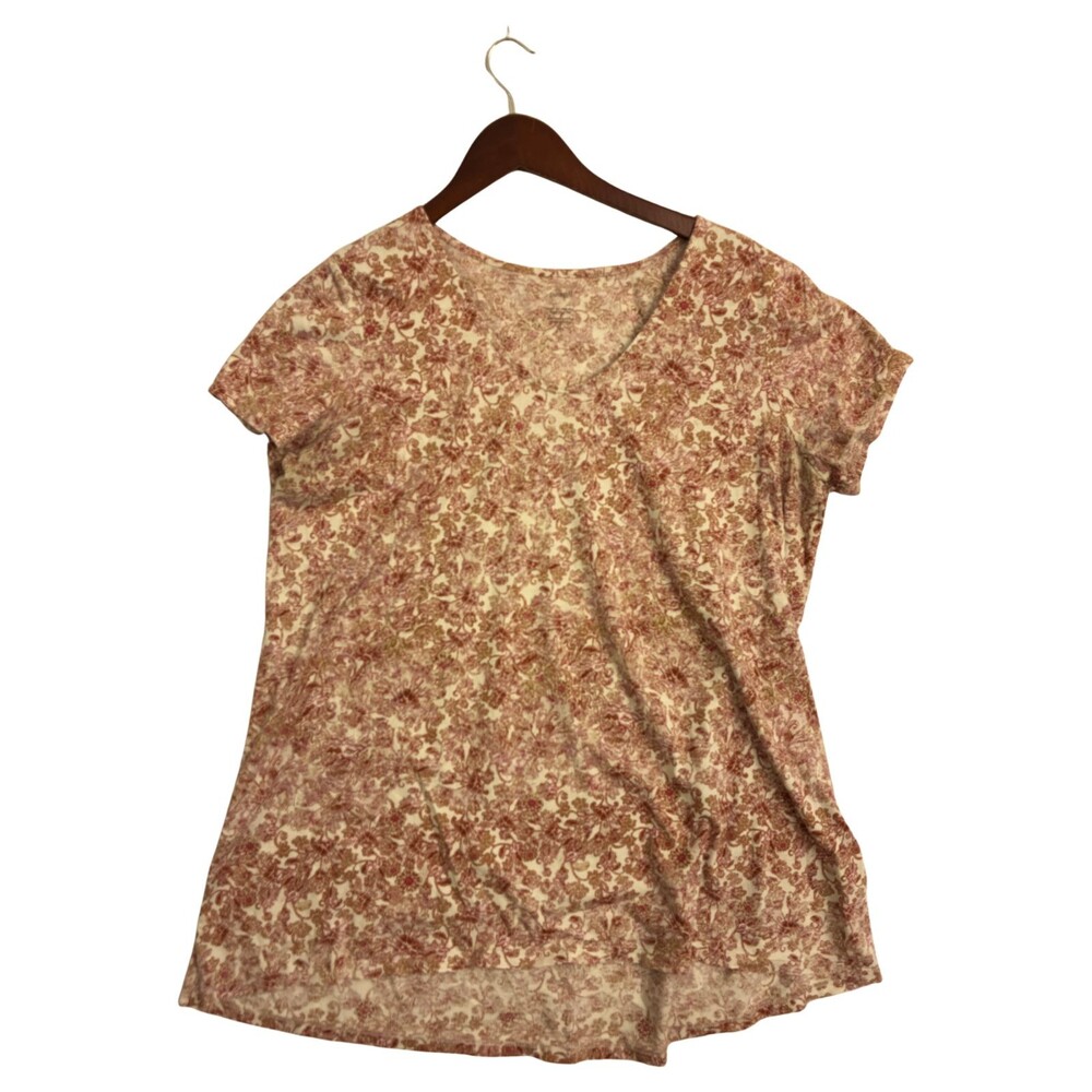 Sonoma Womens Floral T Shirt V Neck Pink Cream Short Sleeve Everyday Tee
